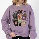  Faux (Printed, not real quilted fabric) Quilted Spooky Haunted Halloween House - Comfy Dropshoulder Sweatshirt