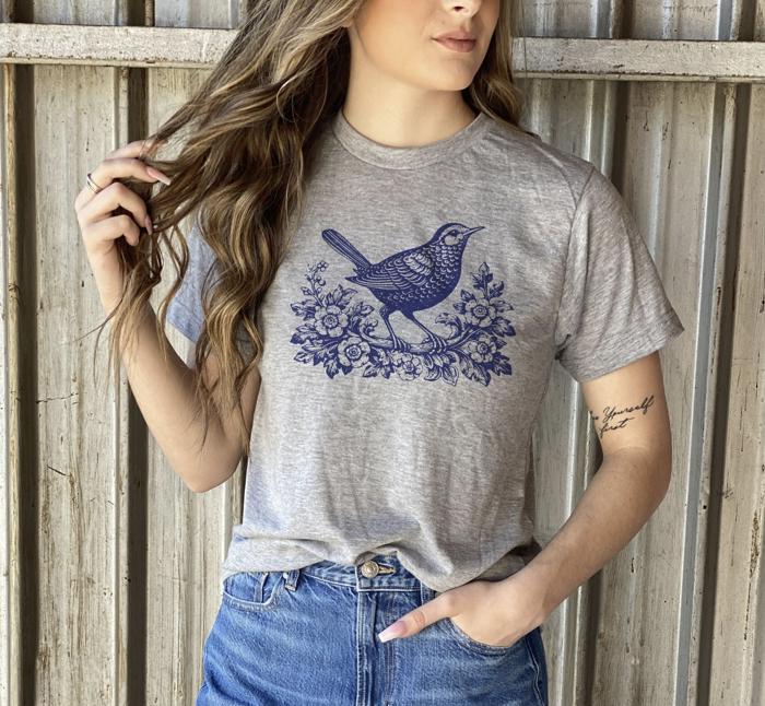Whimsical Vintage Bird With Florals - Soft T-Shirt