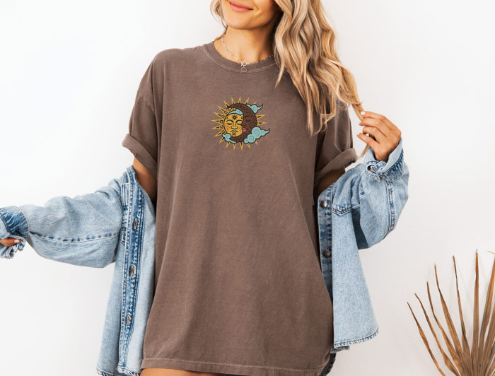 Sun And Moon Aztec Style  - T-Shirt (Crewneck)  100 Cotton Heavyweight Tee (Unisex)  Comfort Colors