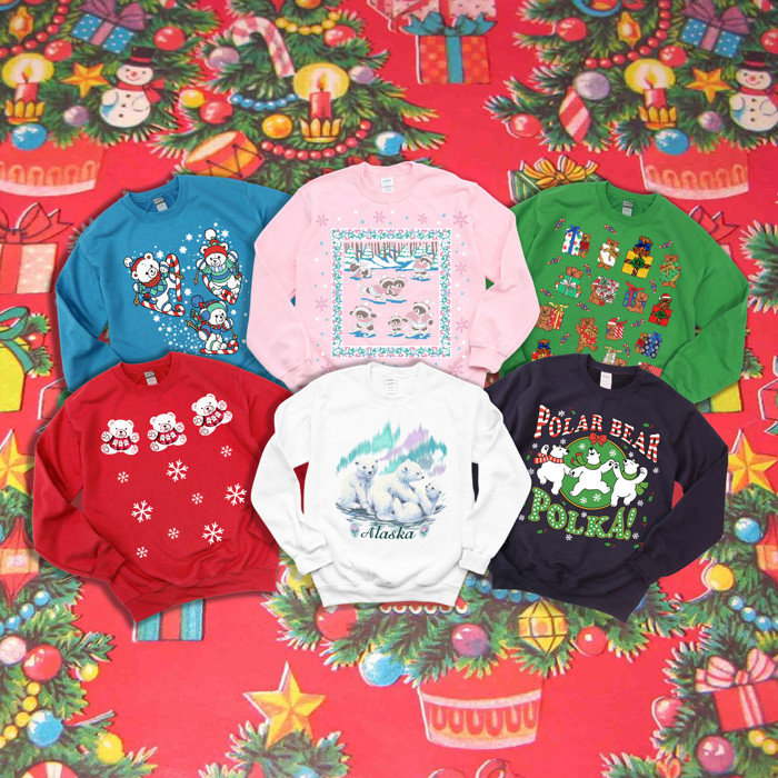 Total Throwback!  - 1990's PRINTED Christmas Teddy Bear Sweatshirts - Sweatshirt (Crewneck)  Poly-Cotton Colors (Unisex)  Gildan