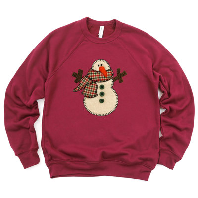 Faux (Printed, not real)  Applique Snowman - Ultra Soft Sweatshirt Sponge Fleece Raglan Bella Canvas