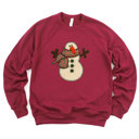  Faux (Printed, not real)  Applique Snowman - Ultra Soft Sweatshirt Sponge Fleece Raglan Bella Canvas