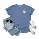 Blue Jean Small Faux (Printed, not real embroidery)    Embroidery Wild Flower Pocket Unisex Heavyweight Comfort Tee