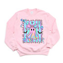  Faux (Printed, not real fabric)   Iridescent Bow Ghost With Square - Halloween Cutie  - Cozy Sweatshirts