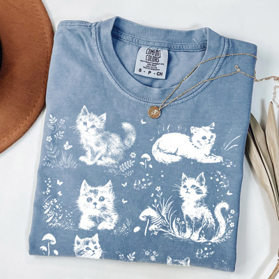 Adorable Cat Kitten Silhouettes - Soft Wash Comfort Color T-Shirt
