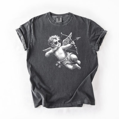 Cupid With Bow Valentines Day Half Tone - T-Shirt (Crewneck)  100 Cotton Heavyweight Tee (Unisex)  Comfort Colors