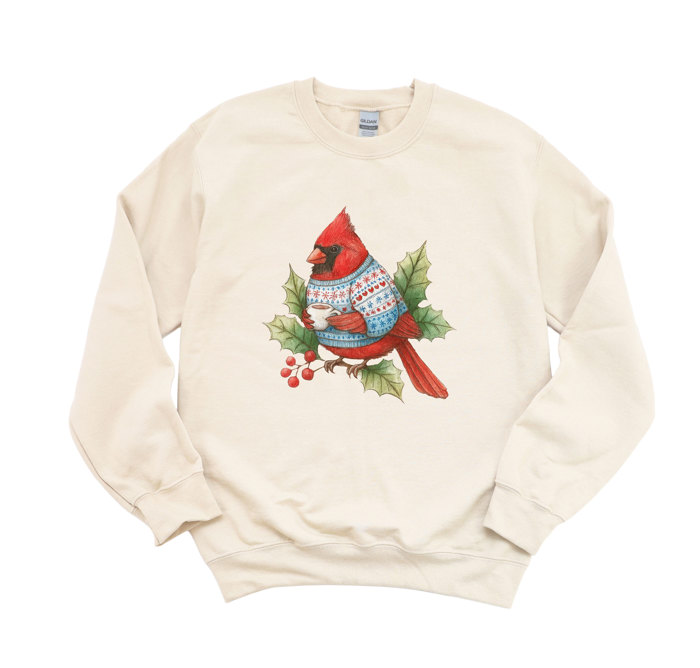 Christmas Coffee Cardinal Winter Bird - Comfy Drop Shoulder Sweatershirt