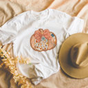  Floral Doily Autumn Fall Halloween Faux Quilted Pumpkin (Printed, not real quilted fabric or embroidery) - T-Shirt (Crewneck)  100 Cotton Heavyweight Tee (Unisex)  Comfort Colors