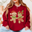  Adorable Gingham Gingerbread Couple Christmas Holidays - Comfy Drop Shoulder Sweatshirt
