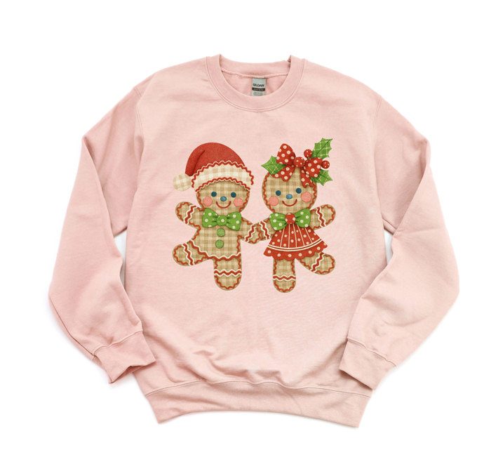 Adorable Gingham Gingerbread Couple Christmas Holidays - Comfy Drop Shoulder Sweatshirt