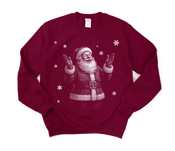 Jolly Christmas Santa in The Snow - Half Tone Style Print - Sweatshirt (Crewneck)  Poly-Cotton Colors (Unisex)  Gildan