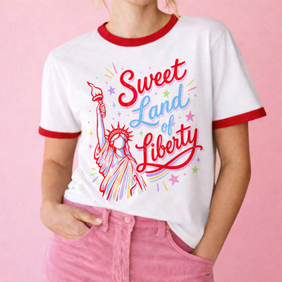 Sweet Land Of Liberty Patriotic Fourth Of July 4th Statue of Liberty - T-Shirt (Ringer) Unisex Fine Jersey