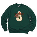  Faux (Printed, not real)  Applique Snowman - Ultra Soft Sweatshirt Sponge Fleece Raglan Bella Canvas
