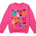  Colorful Painted Ghost and Bat Collage - Drop Shoulder Comfy Sweatshirt