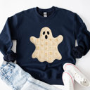  Faux (Printed, not real quilted fabric) Quilted Halloween Ghost - Cozy Drop Shoulder Sweatshirt