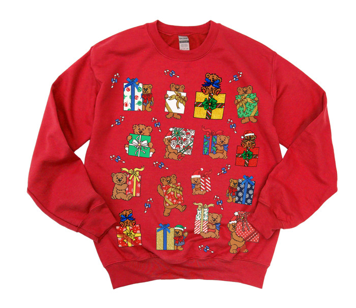 Vintage Gift Teddies PRINTED Christmas Teddy Bears - Comfy Drop Shoulder Sweatshirt