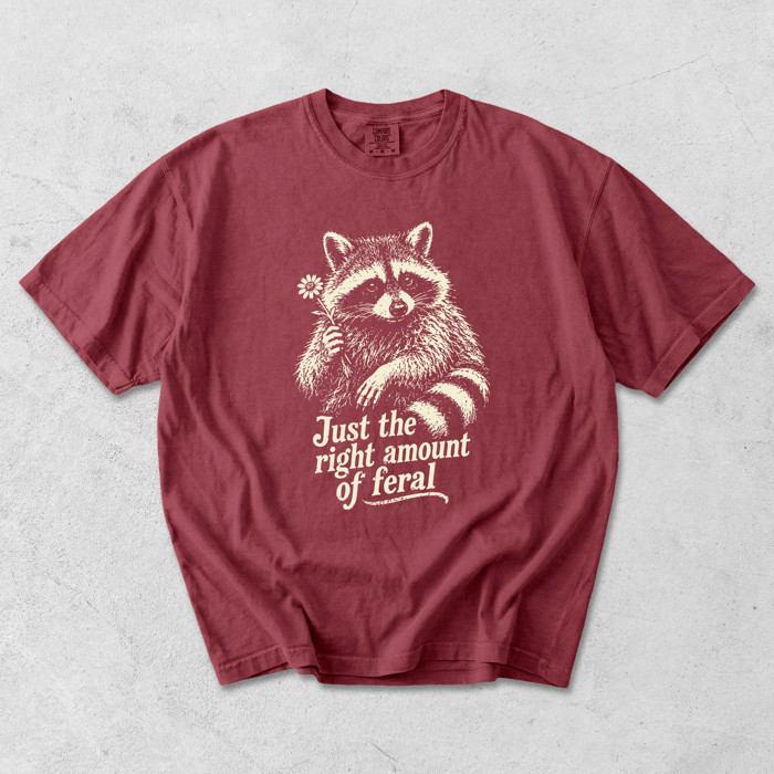 Just The RIght Amount of Feral - Dandelion Raccoon - T-Shirt, Sweatshirt Selection (Main Image - Comfort Colors - Brick)