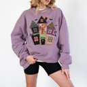  Faux (Printed, not real quilted fabric) Quilted Spooky Haunted Halloween House - Comfy Dropshoulder Sweatshirt