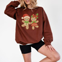  Adorable Gingham Gingerbread Couple Christmas Holidays - Comfy Drop Shoulder Sweatshirt