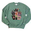  Faux (Printed, not real quilted fabric) Quilted Spooky Haunted Halloween House - Comfy Dropshoulder Sweatshirt