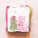  Joy To The World Christmas Tree Colorful - T-Shirt (Crewneck)  100 Cotton Solid Colors Jersey Tee (Unisex)  Bella Canvas, T-Shirt (Crewneck)  Poly-Cotton He
