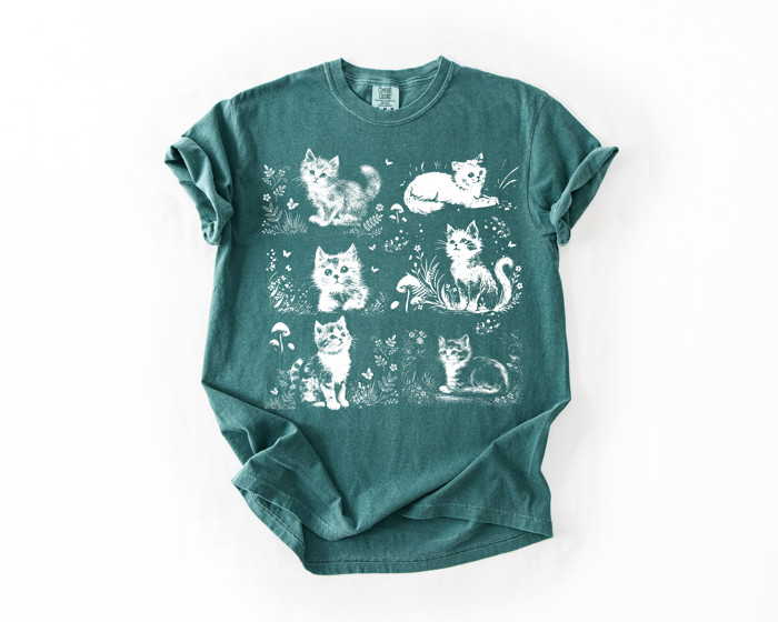 Adorable Cat Kitten Silhouettes - Soft Wash Comfort Color T-Shirt