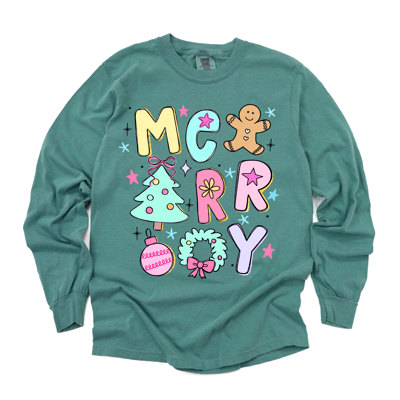 Merry Merry Merry Christmas Elements - Long Sleeve (Heavyweight)  (Unisex) Comfort Colors Made in the USA