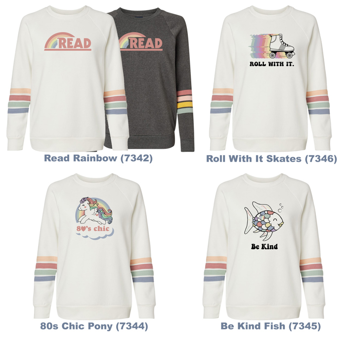 12+ Designs Matching Colors - Womens Striped Sleeves Crewneck Sweatshirt with Matching Color Designs