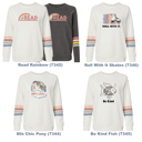  12+ Designs Matching Colors - Womens Striped Sleeves Crewneck Sweatshirt with Matching Color Designs
