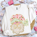  Preppy Bow Santa Claus For Christmas With Faux (Printed, not real fabric or glitter)  Gold Accents - Comfy Drop Shoulder Sweatshirt