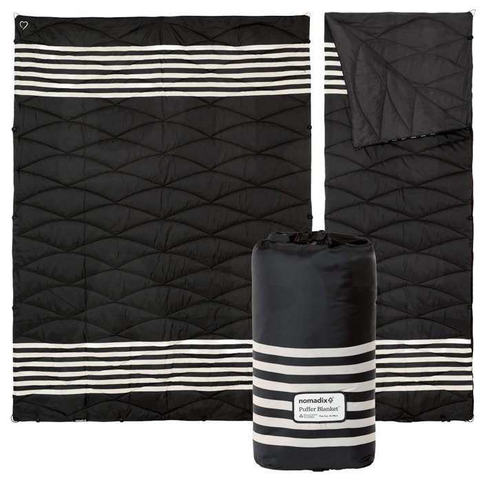 Packable Cozy Outdoor Puffer Blanket with Printed Corner Heart
