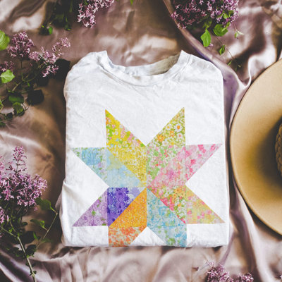 Bright Ditzy Floral Summer Printed Quilted Star Pattern - Soft and Cozy T-Shirt (Crewneck)  Bella Canvas