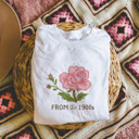  From The 1900s Faux (Printed, not real fabric or cross stitch)  Cross Stitched Pattern of a Vintage Rose - Soft Longer Length Bella Canvas