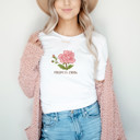  From The 1900s Faux (Printed, not real fabric or cross stitch)  Cross Stitched Pattern of a Vintage Rose - Soft Longer Length Bella Canvas