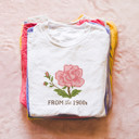  From The 1900s Faux (Printed, not real fabric or cross stitch)  Cross Stitched Pattern of a Vintage Rose - Soft Longer Length Bella Canvas