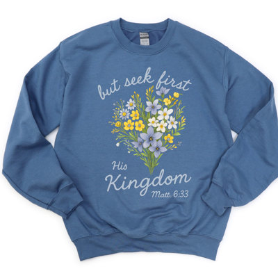 But Seek First His Kingdom Christian Uplifting Wildflowers - Comfy Drop Shoulder Sweatshirt