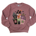 Faux (Printed, not real quilted fabric) Quilted Spooky Haunted Halloween House - Comfy Dropshoulder Sweatshirt