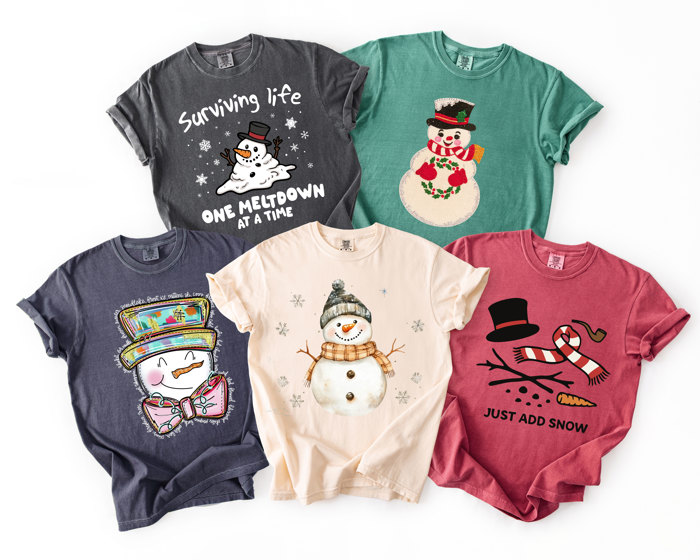 Adorable Snowman Holiday Winter Soft Wash Cotton Tees
