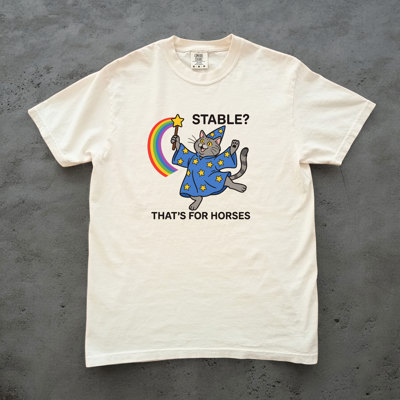 Stable  Thats For Horses Funny Gray Tabby With Wand  - Soft Washed 100 Cotton Heavyweight Tee (Unisex)  Comfort Colors
