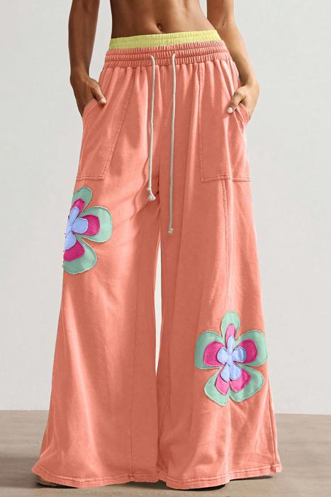 Floral Drawstring Waist Wide Leg Pants | S-XL