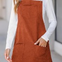 Front Pockets Corduroy Overall Dress