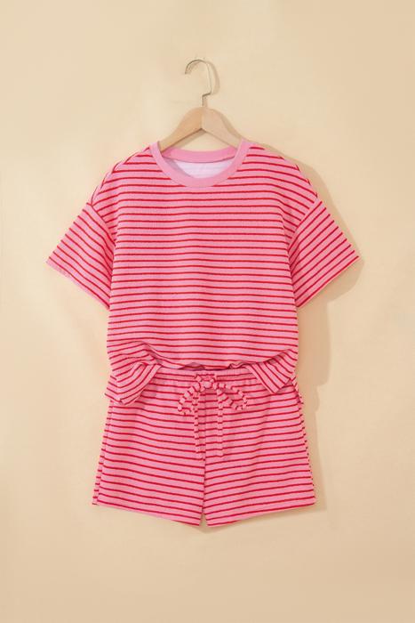 Striped Knit T-Shirt & Elastic Waist Shorts Set | S-XL