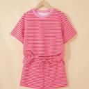  Striped Knit T-Shirt & Elastic Waist Shorts Set | S-XL