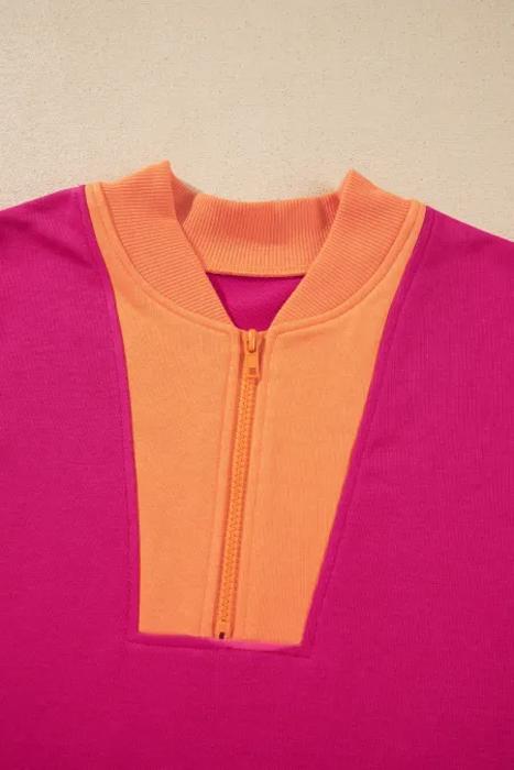 Colorblock Half-Zip Athleisure Shorts Set | S-XL