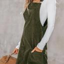  Front Pockets Corduroy Overall Dress