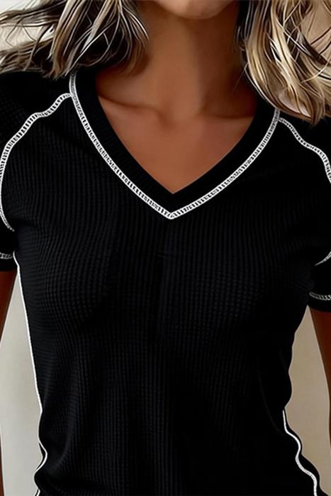 V-Neck Waffle Knit Top | S-XL
