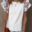  Textured Knit Abstract Print Tiered Sleeve Top | S-XL