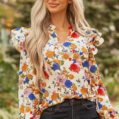 Floral Charm Ruffle Shoulder Blouse | S-XL