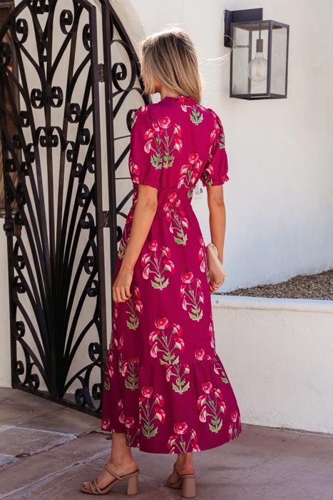 Floral Print V Neck Maxi Dress | S-XL