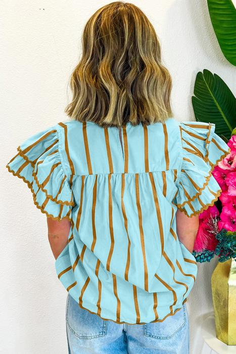 Double Ruffled Sleeve Striped Blouse | S-XL